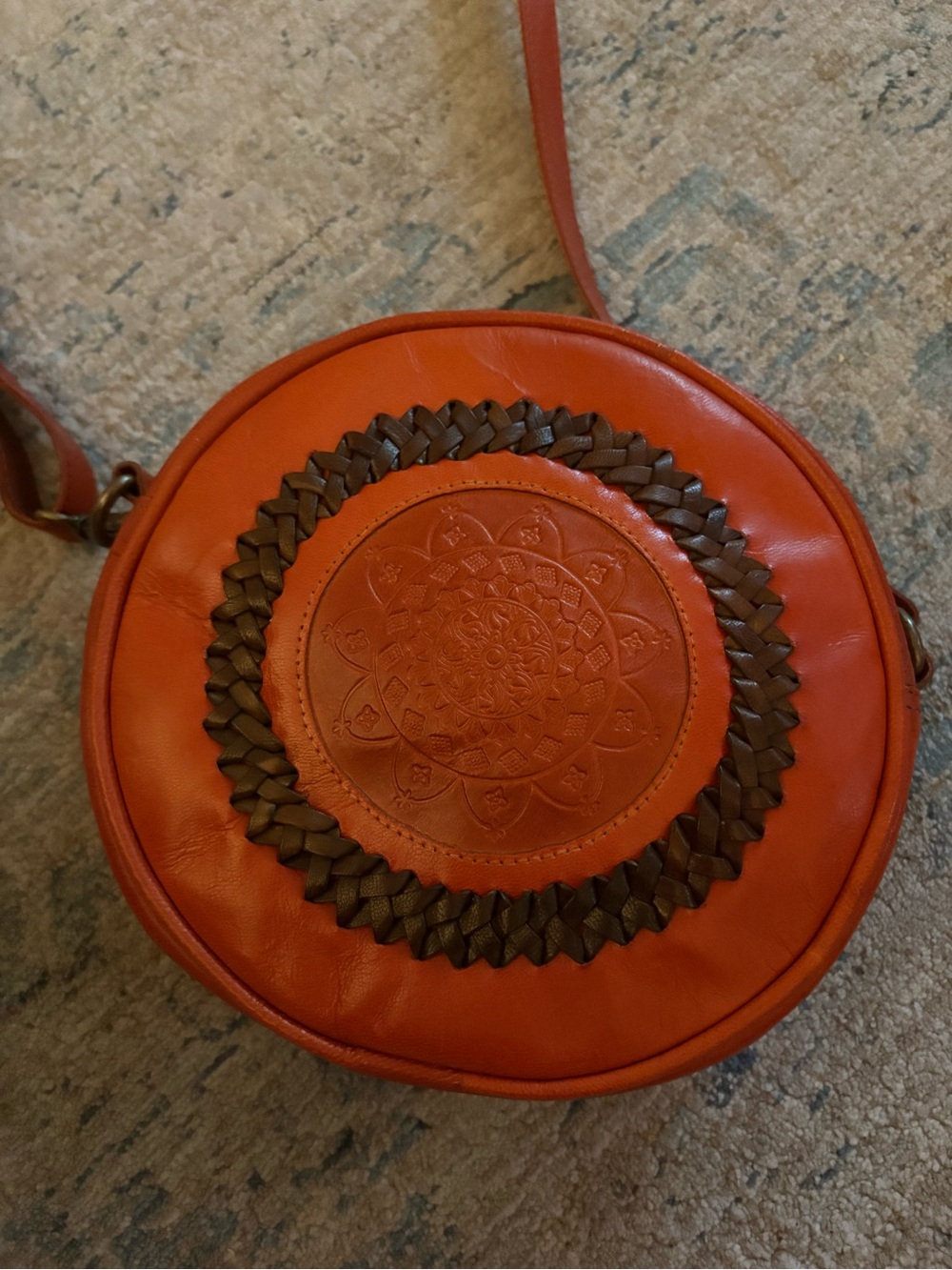 Beautiful Round Tooled Leather Crossbody Bag